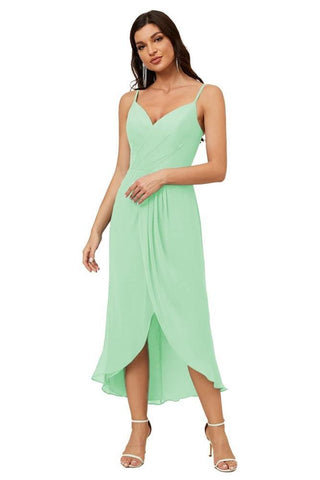 Vestido de dama de honor de gasa con escote en V y abertura media, vestido formal de fiesta, vestido de bienvenida 2803 