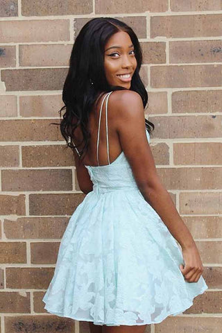Mint Green A-line V-neck Backless Homecoming Dress With Lace Appliques