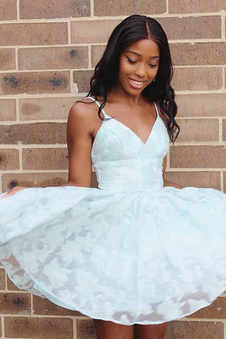 Mint Green A-line V-neck Backless Homecoming Dress With Lace Appliques