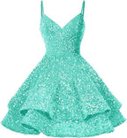 Vestidos de lentejuelas para adolescentes para el baile de bienvenida. Vestidos cortos brillantes para graduación SYH87 