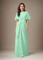 Vestido de gasa azul marino oscuro de corte recto con cuentas