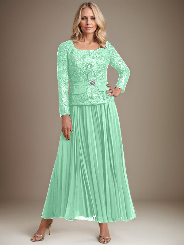 Vestido de gasa corte A, largo hasta el tobillo, para la madre de la novia, con pliegues. 