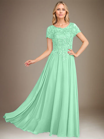 A-Line Scoop Floor-Length Chiffon Mother of the Bride Dress With Applique & Sequins