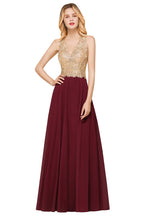 Robe de soirée longue en mousseline de soie et dentelle pour femme MisShow, avec appliques dorées