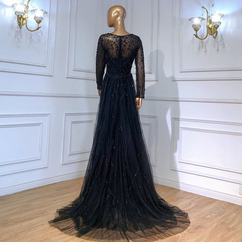 Moslim Noir Luxe Élégant Avond Jurken 2025 Kralen Diamant Sirène Pour Vrouwen Party LA70341A 