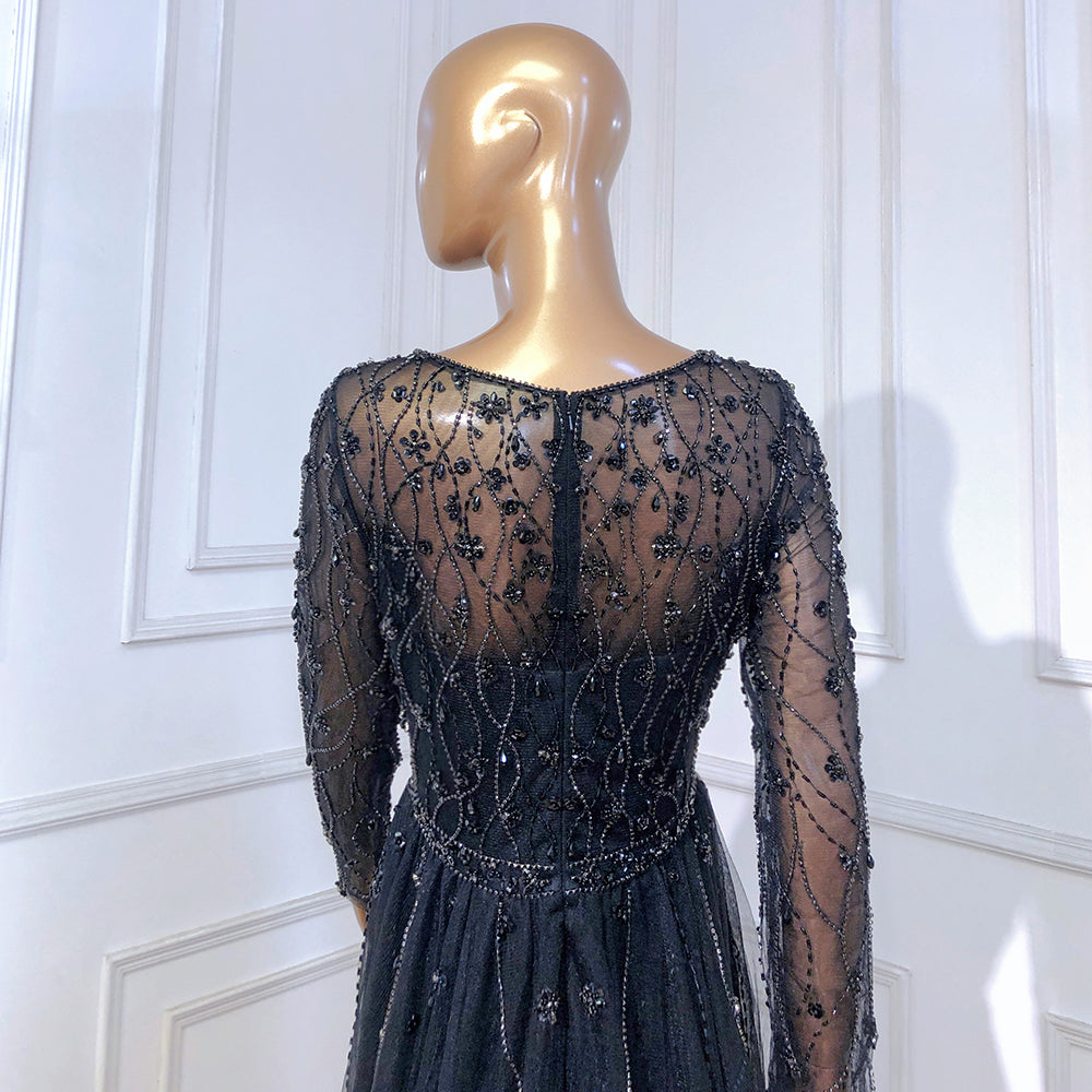 Moslim Zwarte Luxe Elegant Avond Jurken 2025 Kralen Diamond Mermaid Voor Vrouwen Party LA70341A
