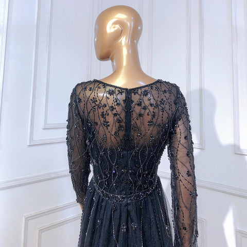 Moslim Noir Luxe Élégant Avond Jurken 2025 Kralen Diamant Sirène Pour Vrouwen Party LA70341A 