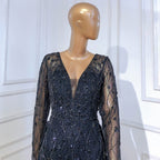 Moslim Zwarte Luxe Elegant Avond Jurken 2025 Kralen Diamond Mermaid Voor Vrouwen Party LA70341A