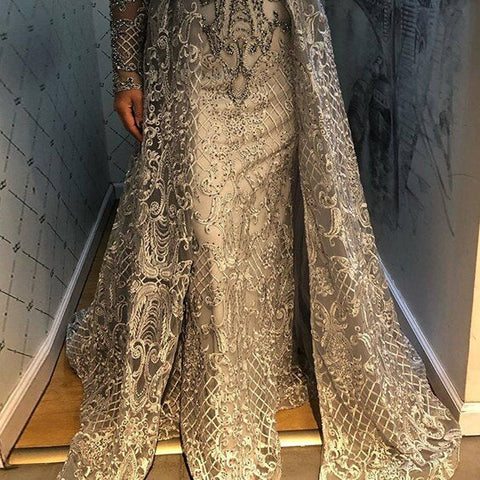 On Sale no return no refundSale Muslim Black Crystal Long Sleeves Evening Dresses 2025 Mermaid Luxury High-end Evening Gowns Plus Size LA70419