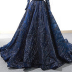 Muslim High Neck  Wine Red Sparkle Wedding dress 2025 Long Sleeve Sequined Luxury A-Line Evening Gowns LA70530