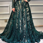 Muslim High Neck  Wine Red Sparkle Wedding dress 2025 Long Sleeve Sequined Luxury A-Line Evening Gowns LA70530