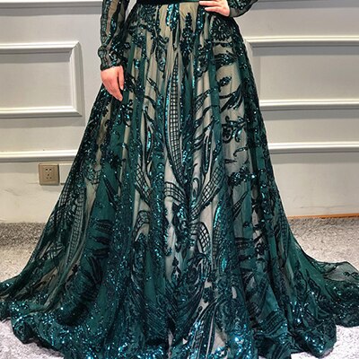 Muslim High Neck  Wine Red Sparkle Wedding dress 2025 Long Sleeve Sequined Luxury A-Line Evening Gowns LA70530