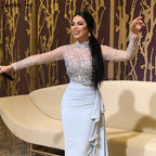 Muslim Luxury Blue Long Sleeves Evening Dresses 2025 High Neck Sequined Ruffles Formal Dress LA70035