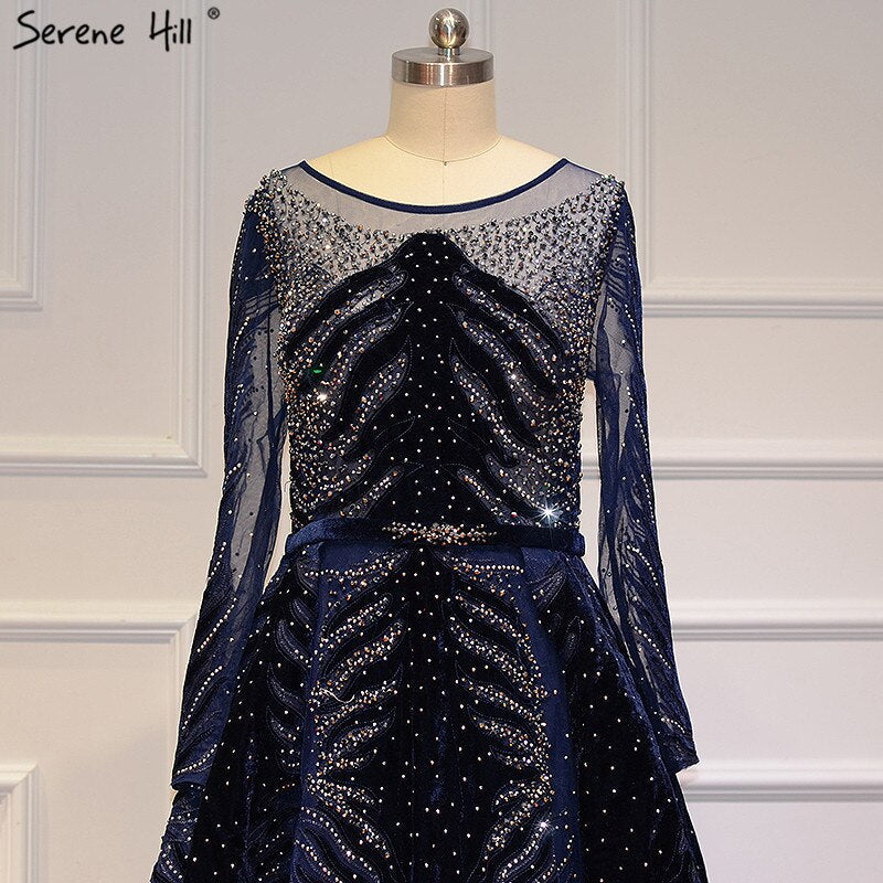 Muslim Luxury Navy Blue Evening Dresses 2025 Long Sleeves  Mermaid Dress With Skirt Sexy Formal Dress LA60914