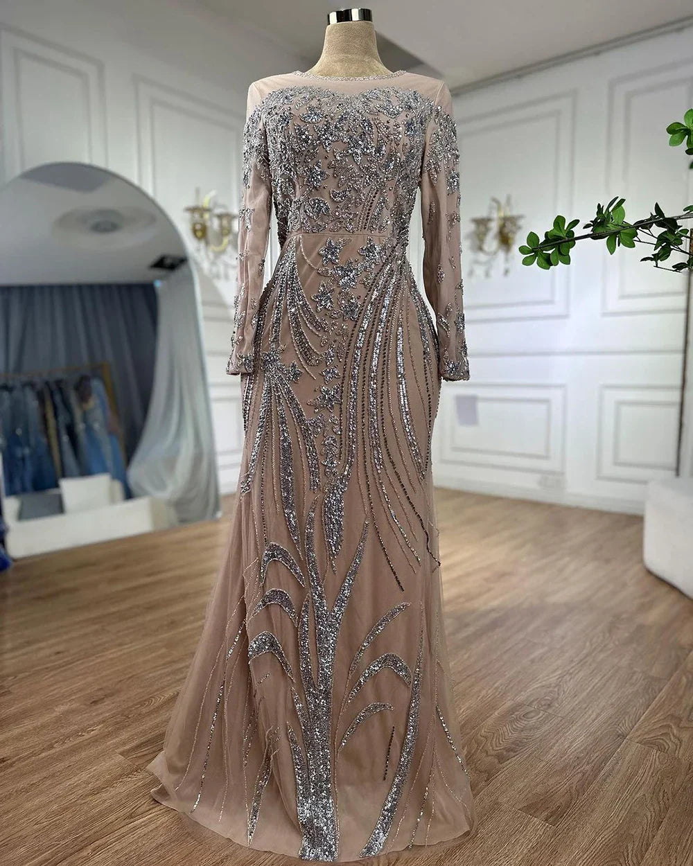 Muslim Mermaid Nude With Overskirt Beaded  Dubai Evening Dresses Gowns 2025 For  Wedding Party LA71943