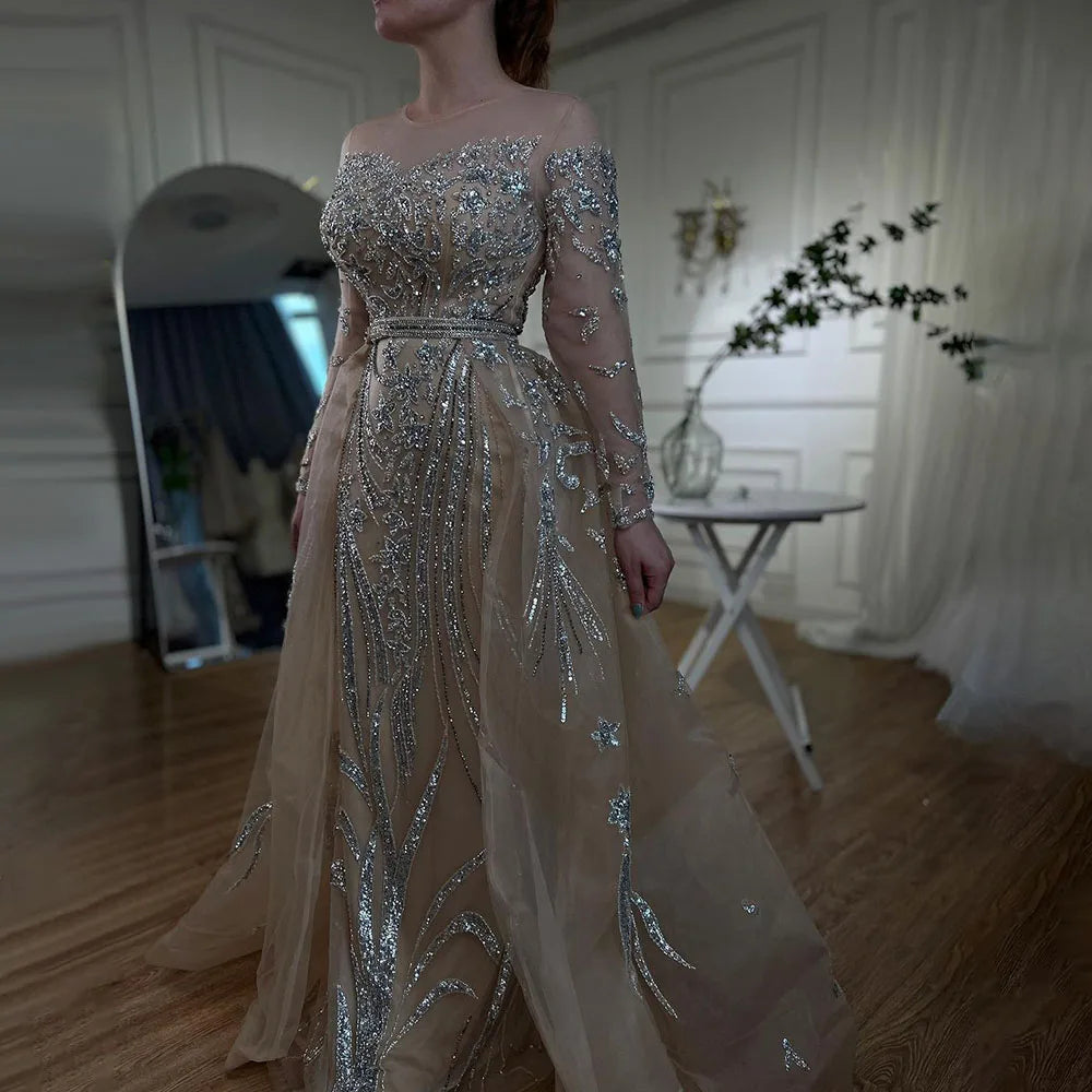 Muslim Mermaid Nude With Overskirt Beaded  Dubai Evening Dresses Gowns 2025 For  Wedding Party LA71943