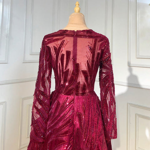 Muslim Navy Blue A-Line Luxury Evening Dresses Gowns 2025 Crystal Long Sleeves For Women Party LA71501