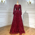 Muslim Navy Blue A-Line Luxury Evening Dresses Gowns 2025 Crystal Long Sleeves For Women Party LA71501