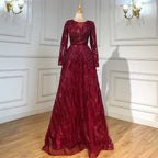 Muslim Navy Blue A-Line Luxury Evening Dresses Gowns 2025 Crystal Long Sleeves For Women Party LA71501