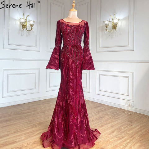 Robe de soirée sirène bleu marine, élégante, style musulman, manches évasées, luxueuse, pour femmes, LA71417, 2025 