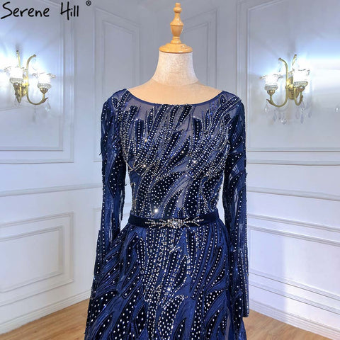 Robe de soirée sirène élégante bleu marine pour femmes musulmanes, tenue de soirée, modèle LA71382, 2025 