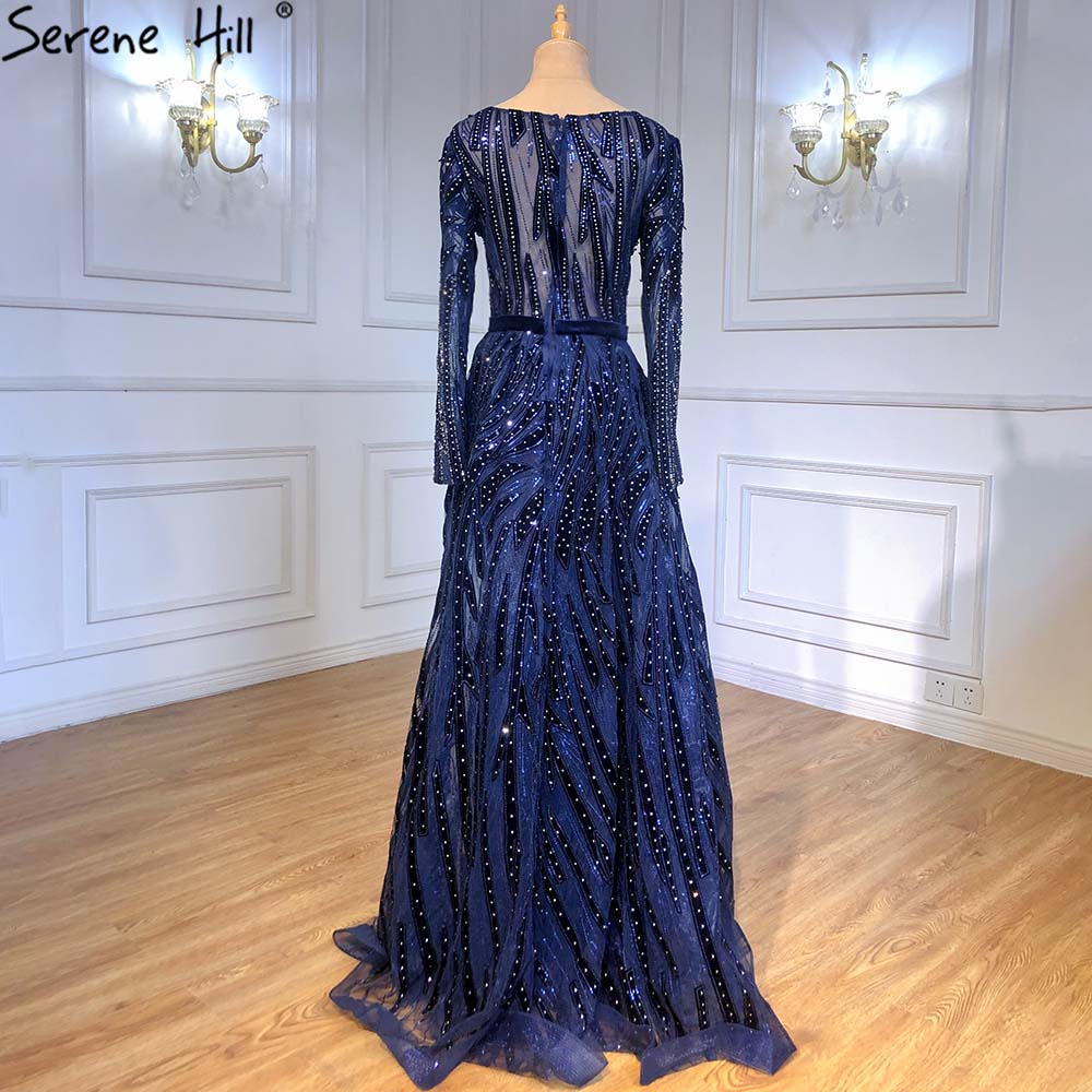Muslim Navy Blue Overskirt Evening Dresses Gowns 2025 Mermaid Elegant For Women Party LA71382