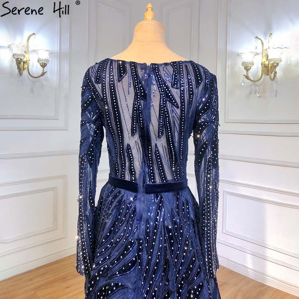 Muslim Navy Blue Overskirt Evening Dresses Gowns 2025 Mermaid Elegant For Women Party LA71382