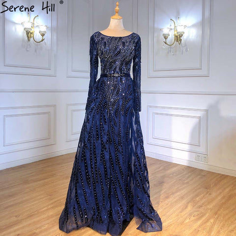 Robe de soirée sirène élégante bleu marine pour femmes musulmanes, tenue de soirée, modèle LA71382, 2025 