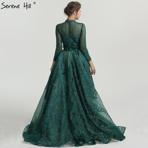 On Sale no return no refundSale Muslim Pink High Collar Evening Dresses 2025 Handmade Flowers Long Sleeves Mermaid Evening Gowns LA6542