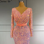 Muslim Pink Mermaid Luxury Evening Dresses Gowns 2025 Elegang Sparkle  For Women Party LA71342