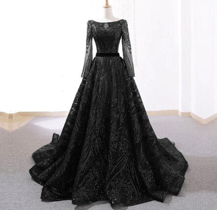 Muslim Wine Red A-Line Luxury Wedding dress 2025 Vintage Long Sleeve Sequined  Evening Gowns  Plus Size  LA60799