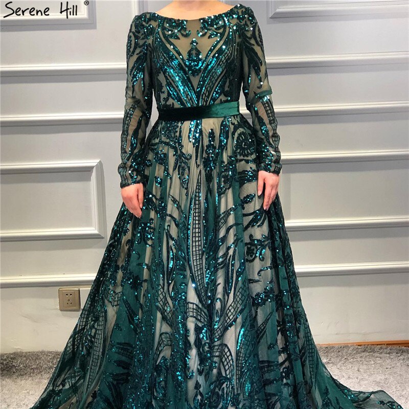 Muslim Wine Red A-Line Luxury Wedding dress 2025 Vintage Long Sleeve Sequined  Evening Gowns  Plus Size  LA60799
