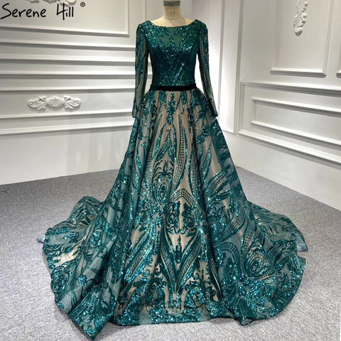 Muslim Wine Red A-Line Luxury Wedding dress 2025 Vintage Long Sleeve Sequined  Evening Gowns  Plus Size  LA60799