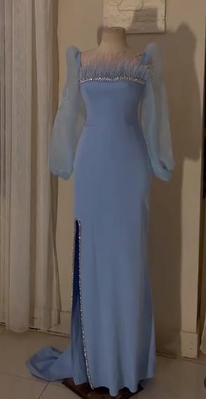 Robe de soirée vintage à manches longues et encolure carrée, modèle Y5014