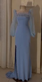 Robe de soirée vintage à manches longues et encolure carrée, modèle Y5014