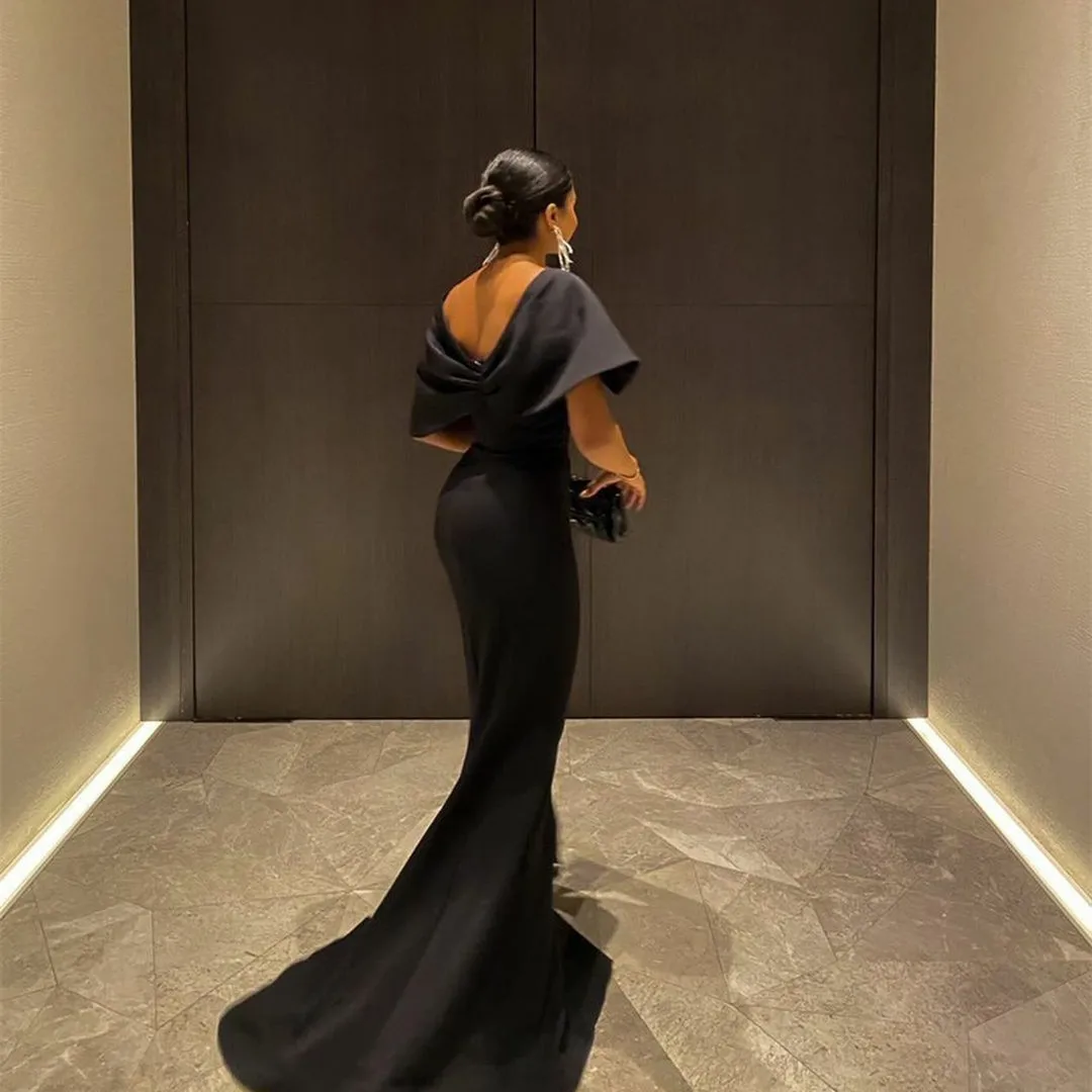 Robe de soirée longue noire élégante pour femme, fendue, épaules dénudées, coupe sirène, modèle Y4760
