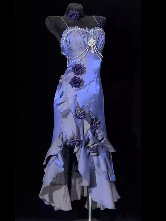 Robe de soirée sirène violette unique à fleurs 3D, bretelles spaghetti, robe de bal Y8347