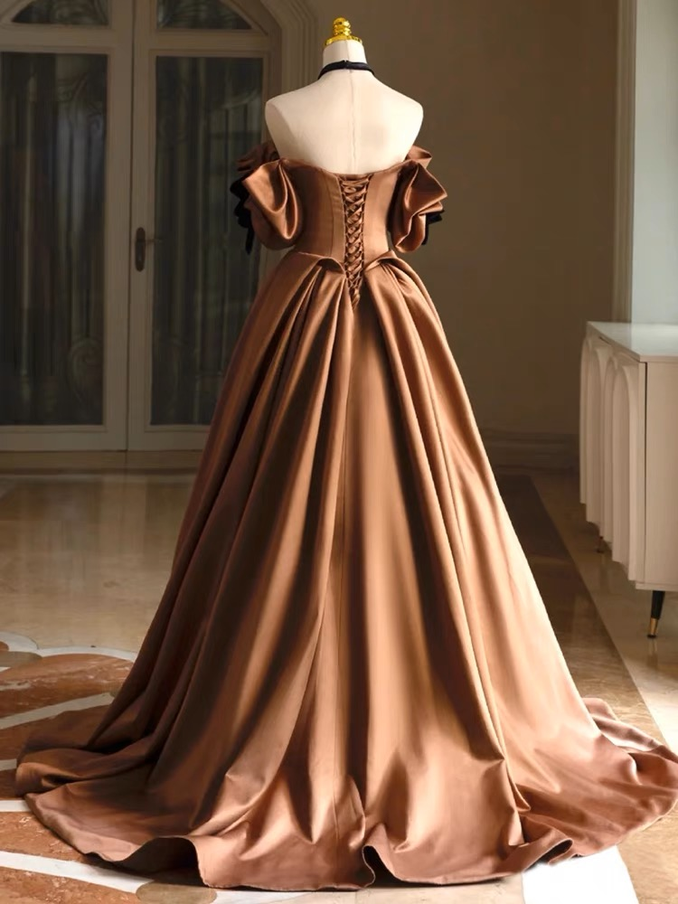 Vestido de novia de satén, vestido de novia con hombros descubiertos, vestido de novia vintage Y4963