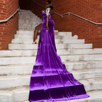 Vestido de noche de terciopelo morado, vestido formal sexy para chicas negras Y1835