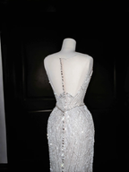 Robe de bal sirène longue en tulle blanc pailleté et perles, robe de soirée, robe de mariée Y8666