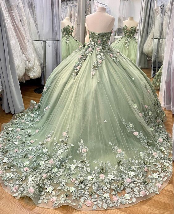 Vestido de quinceañera, vestido de baile, vestido de encaje, vestido de 16 años con flores Y2062