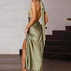 Robe de soirée dos nu vert olive sexy, robe de gala vert olive Y7400
