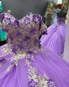 Robe de bal bouffante pour femme avec appliques, violet clair, Y1091
