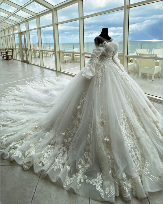 Vestido de novia blanco de lujo con cola, vestido de novia blanco Y6769