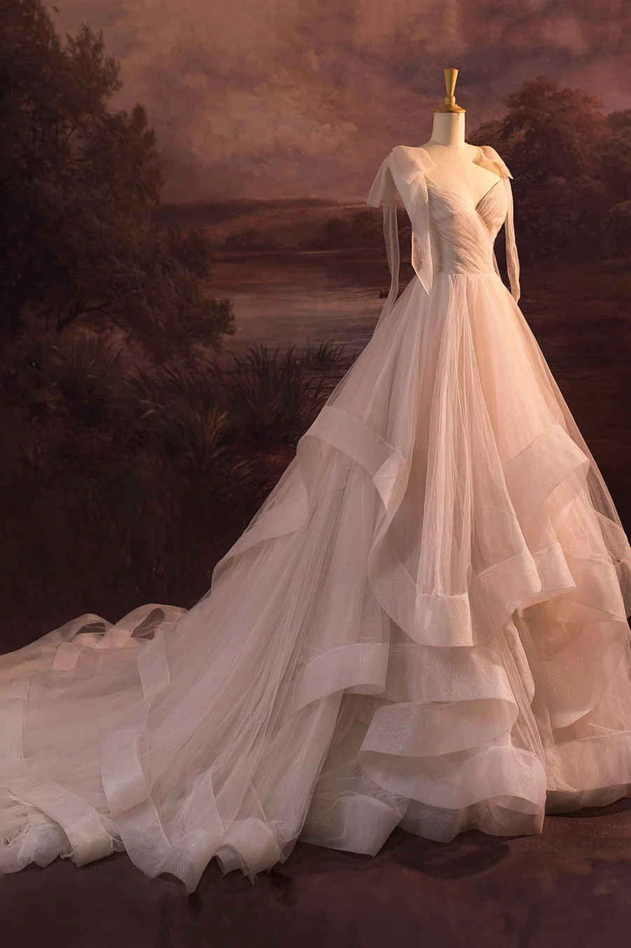 Vestido de noche de fiesta escalonado de tul rosa claro con lentejuelas Y8389