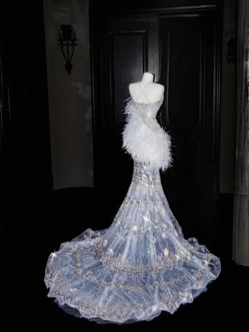 Gorgeous Mermaid Sequins Beaded Wedding Dress,Formal Prom Evening Dress Y8675