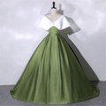 Vestido de fiesta de satén blanco y verde, elegante vestido de quinceañera, vestido verde largo hasta el suelo, vestido de noche, vestido de princesa para niñas Y4598