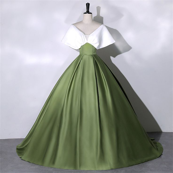 Vestido de fiesta de satén blanco y verde, elegante vestido de quinceañera, vestido verde largo hasta el suelo, vestido de noche, vestido de princesa para niñas Y4598