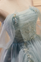 Vestido de fiesta plisado con hombros descubiertos color verde salvia empolvado Y2713