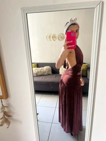 Sexy Halter Backless Brown A Line Slit Prom Dress Deep V Evening Dress Y8481